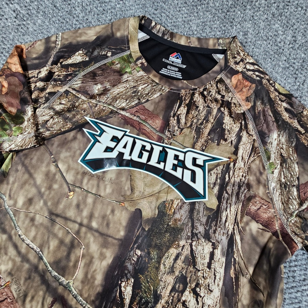 Majestic Philadelphia Eagles Mossy Oak Camo Shirt Mens XL CoolBase Performance